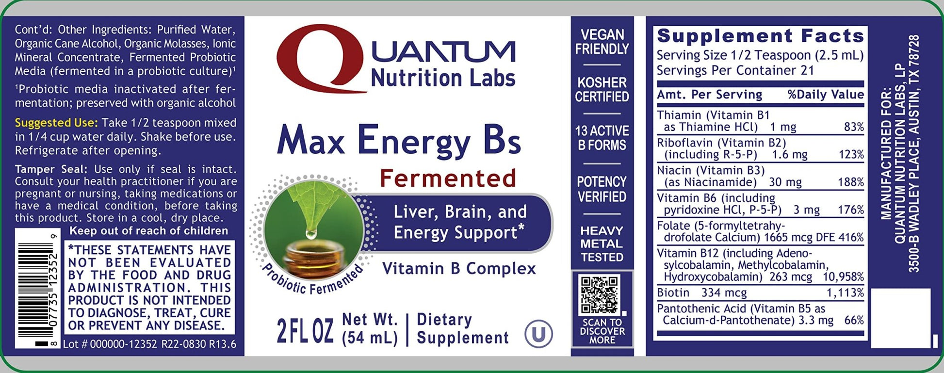 Quantum Nutrition Labs Max Energy B - Vitamin B Complex Liquid Drops, Organic Supplement for Women and Men - dailyvitalstore