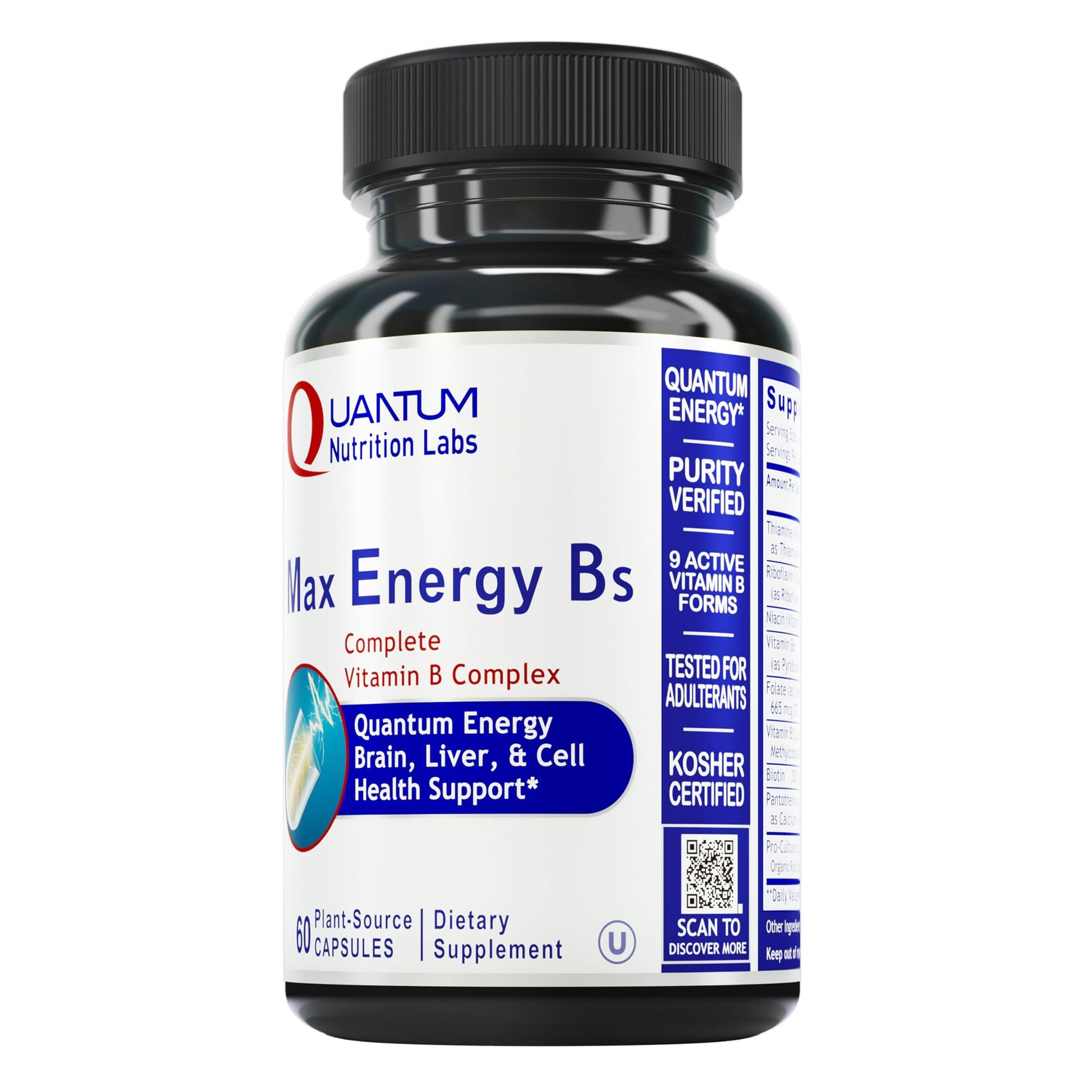 Quantum Nutrition Labs Max Energy Bs - Vitamin B Complex, Methylated B Complex Vitamins with Vitamin B1, B6, B12, Thiamin, Folate and Biotin - dailyvitalstore