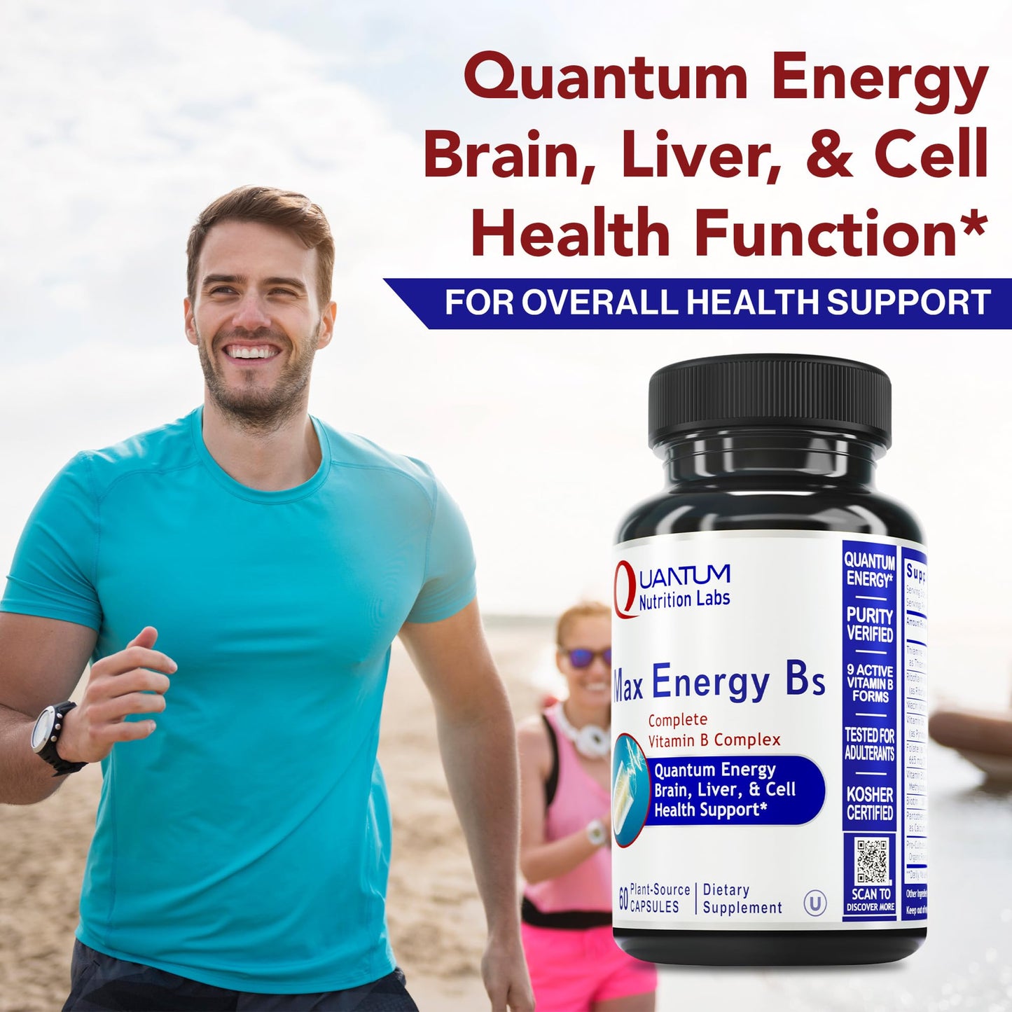 Quantum Nutrition Labs Max Energy Bs - Vitamin B Complex, Methylated B Complex Vitamins with Vitamin B1, B6, B12, Thiamin, Folate and Biotin - dailyvitalstore