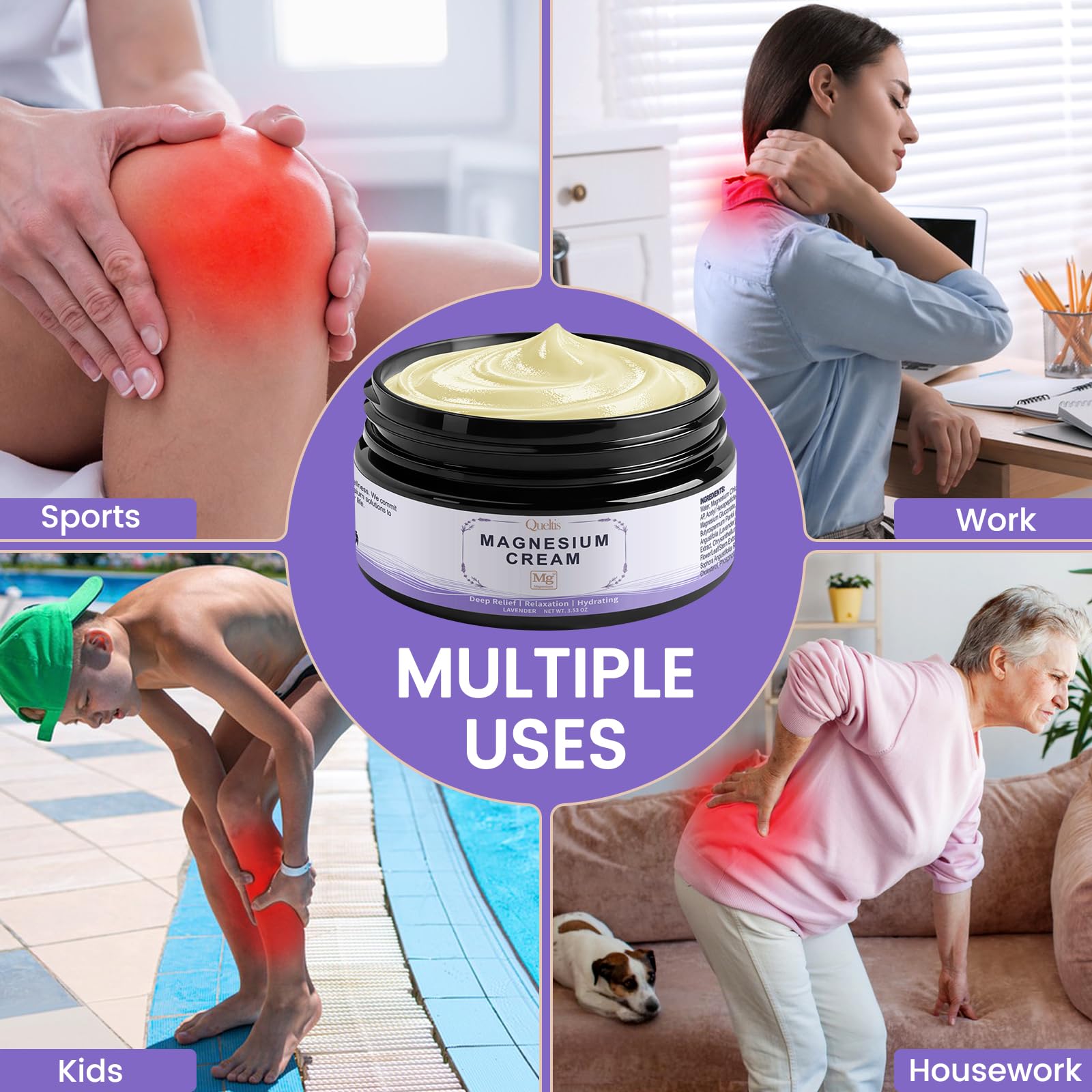 QUELTIS Magnesium Cream, Magnesium Lotion for Sleep, Pain & Leg Cramps, Topical Magnesium Chloride Cream for Muscle Relaxation, Calm, Moisturizing - dailyvitalstore