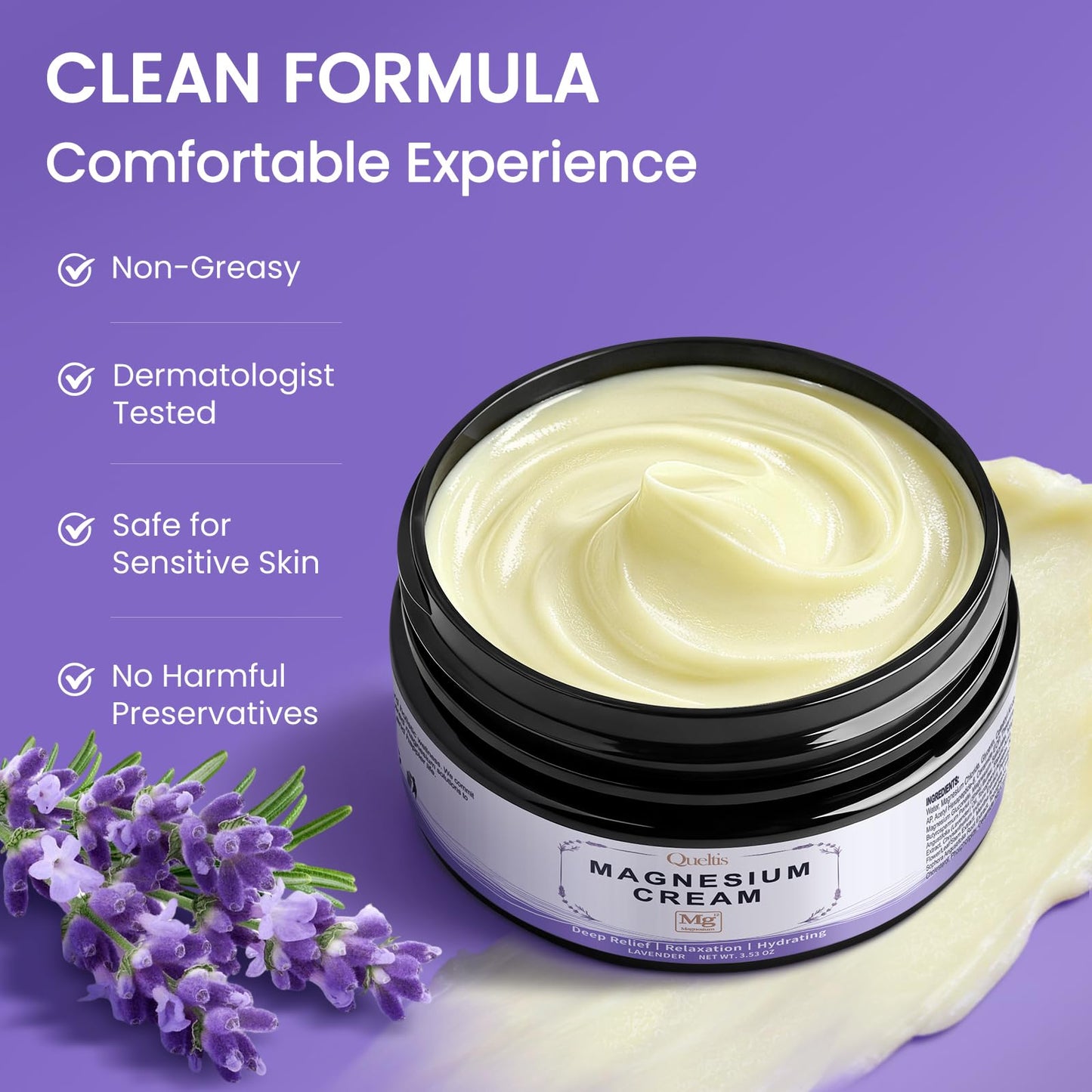 QUELTIS Magnesium Cream, Magnesium Lotion for Sleep, Pain & Leg Cramps, Topical Magnesium Chloride Cream for Muscle Relaxation, Calm, Moisturizing - dailyvitalstore