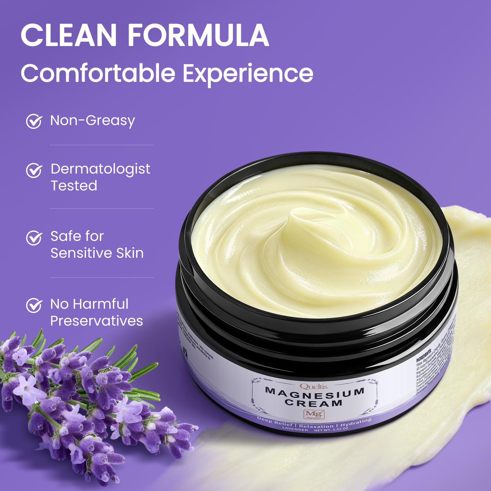 QUELTIS Magnesium Cream, Magnesium Lotion for Sleep, Pain & Leg Cramps, Topical Magnesium Chloride Cream for Muscle Relaxation, Calm, Moisturizing - dailyvitalstore