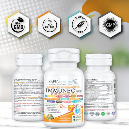 Quercetin 1,000mg, Vitamin C 1,000mg, Zinc 50mg, Vitamin D3 5,000iu, Selenium, Copper, Acerola, Ginger, Rutin, Bitter Orange, Rose Hips, Echinacea, Immune C Plus, 14 in 1 Immune C Plus (120 Count) - dailyvitalstore