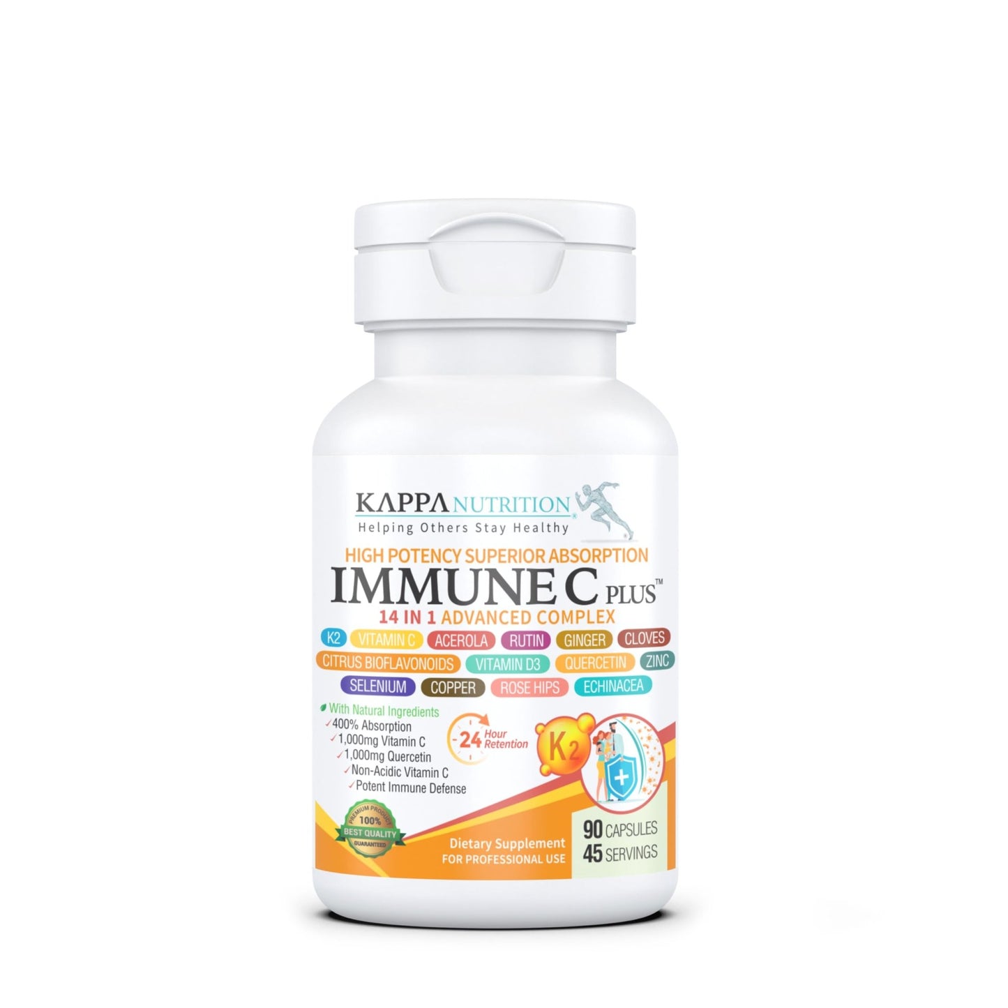 Quercetin 1,000mg, Vitamin C 1,000mg, Zinc 50mg, Vitamin D3 5,000iu, Selenium, Copper, Acerola, Ginger, Rutin, Bitter Orange, Rose Hips, Echinacea, Immune C Plus, 14 in 1 Immune C Plus (90 Count) - dailyvitalstore