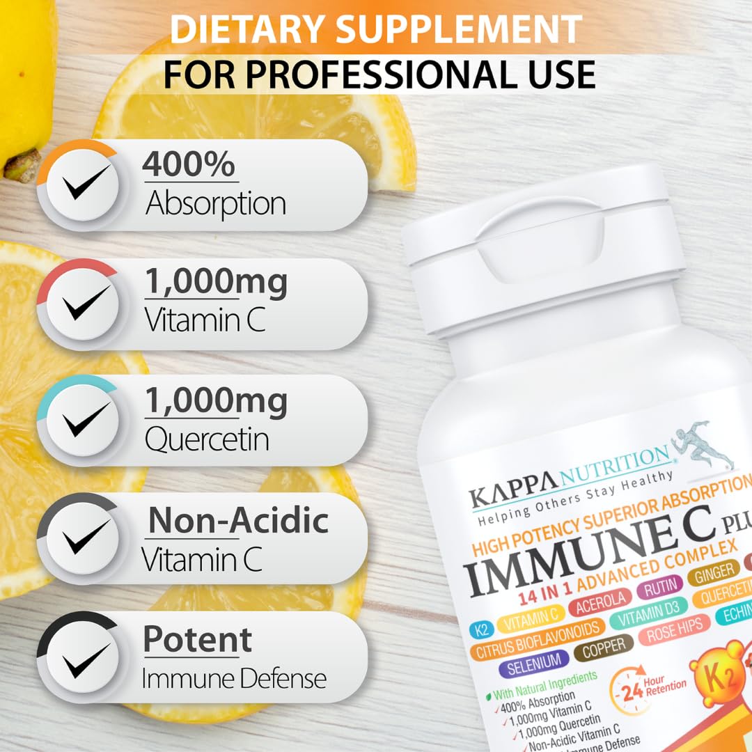 Quercetin 1,000mg, Vitamin C 1,000mg, Zinc 50mg, Vitamin D3 5,000iu, Selenium, Copper, Acerola, Ginger, Rutin, Bitter Orange, Rose Hips, Echinacea, Immune C Plus, 14 in 1 Immune C Plus (90 Count) - dailyvitalstore