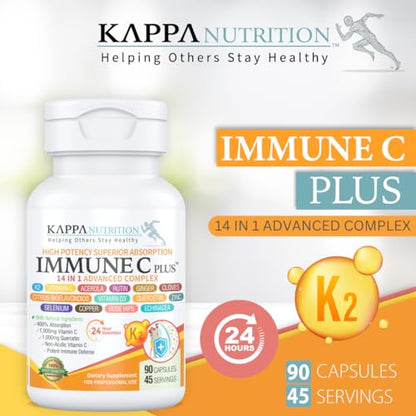 Quercetin 1,000mg, Vitamin C 1,000mg, Zinc 50mg, Vitamin D3 5,000iu, Selenium, Copper, Acerola, Ginger, Rutin, Bitter Orange, Rose Hips, Echinacea, Immune C Plus, 14 in 1 Immune C Plus (60 Count) - dailyvitalstore