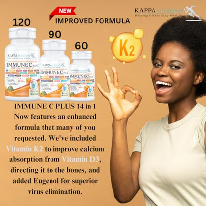 Quercetin 1,000mg, Vitamin C 1,000mg, Zinc 50mg, Vitamin D3 5,000iu, Selenium, Copper, Acerola, Ginger, Rutin, Bitter Orange, Rose Hips, Echinacea, Immune C Plus, 14 in 1 Immune C Plus (60 Count) - dailyvitalstore