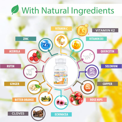 Quercetin 1,000mg, Vitamin C 1,000mg, Zinc 50mg, Vitamin D3 5,000iu, Selenium, Copper, Acerola, Ginger, Rutin, Bitter Orange, Rose Hips, Echinacea, Immune C Plus, 14 in 1 Immune C Plus (60 Count) - dailyvitalstore