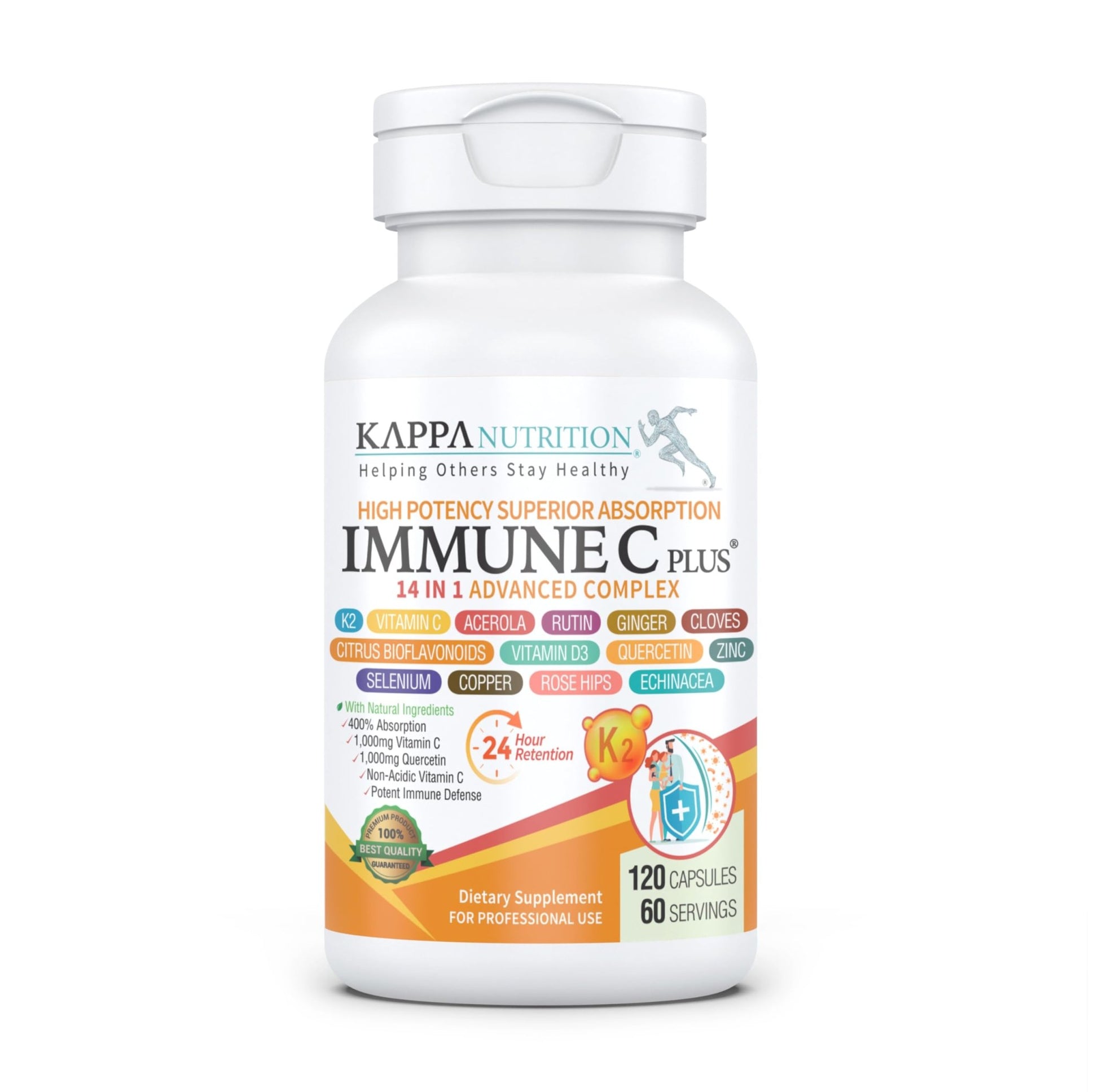 Quercetin 1,000mg, Vitamin C 1,000mg, Zinc 50mg, Vitamin D3 5,000iu, Selenium, Copper, Acerola, Ginger, Rutin, Bitter Orange, Rose Hips, Echinacea, Immune C Plus, 14 in 1 Immune C Plus (120 Count) - dailyvitalstore