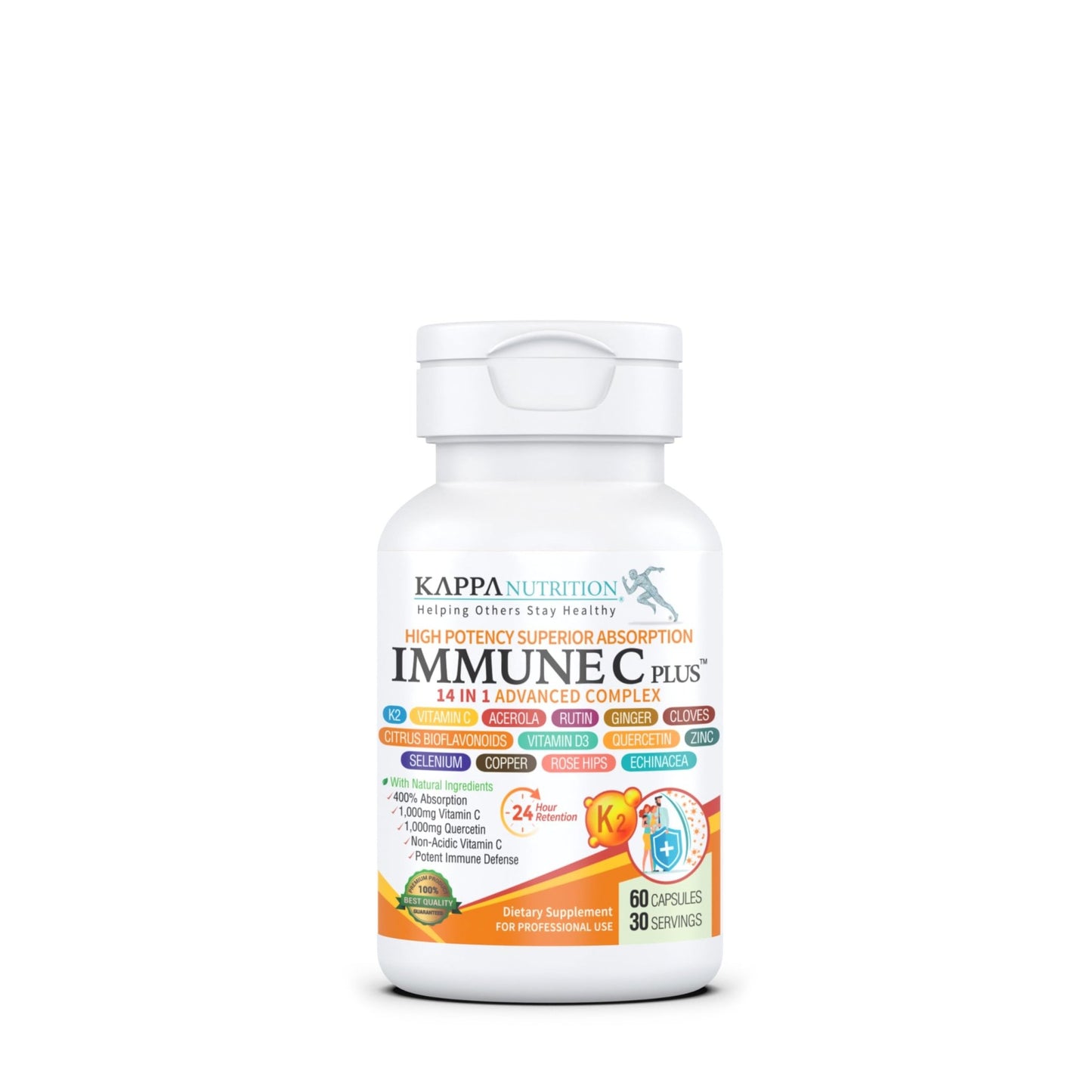 Quercetin 1,000mg, Vitamin C 1,000mg, Zinc 50mg, Vitamin D3 5,000iu, Selenium, Copper, Acerola, Ginger, Rutin, Bitter Orange, Rose Hips, Echinacea, Immune C Plus, 14 in 1 Immune C Plus (60 Count) - dailyvitalstore