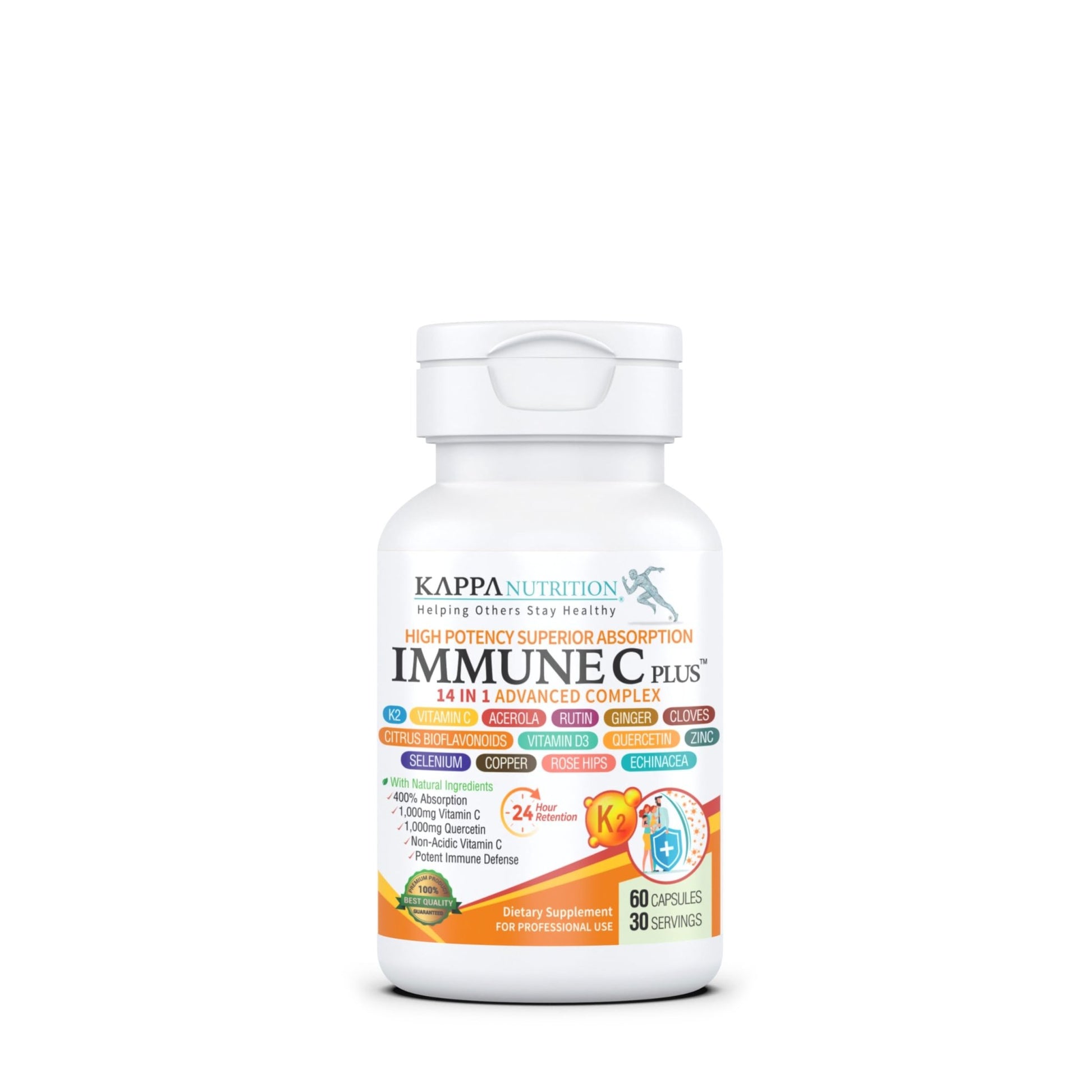 Quercetin 1,000mg, Vitamin C 1,000mg, Zinc 50mg, Vitamin D3 5,000iu, Selenium, Copper, Acerola, Ginger, Rutin, Bitter Orange, Rose Hips, Echinacea, Immune C Plus, 14 in 1 Immune C Plus (60 Count) - dailyvitalstore