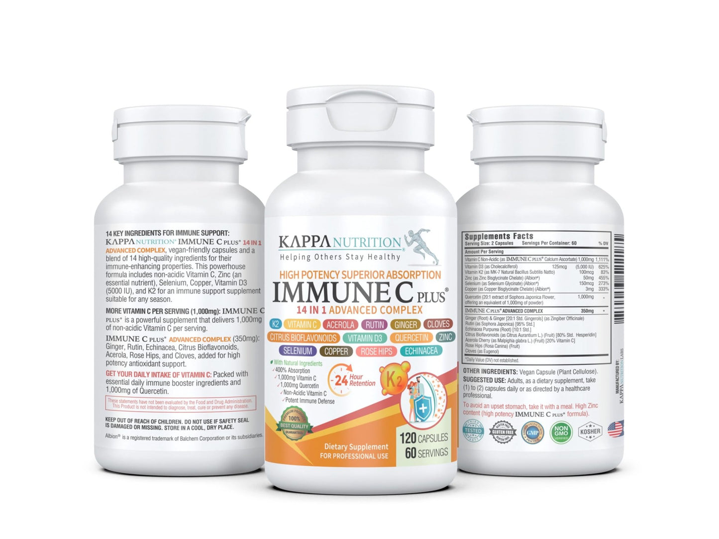 Quercetin 1,000mg, Vitamin C 1,000mg, Zinc 50mg, Vitamin D3 5,000iu, Selenium, Copper, Acerola, Ginger, Rutin, Bitter Orange, Rose Hips, Echinacea, Immune C Plus, 14 in 1 Immune C Plus (120 Count) - dailyvitalstore