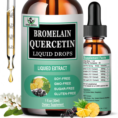 Quercetin Liquid Drops, Quercetin with Bromelain Elderberry Nettle Leaf Vitamin C Liquid Supplements, High Absorption Quercetin Liquid Drops for Women Men, Healthy Immune Antioxidant Support, Non-GMO - dailyvitalstore