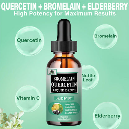 Quercetin Liquid Drops, Quercetin with Bromelain Elderberry Nettle Leaf Vitamin C Liquid Supplements, High Absorption Quercetin Liquid Drops for Women Men, Healthy Immune Antioxidant Support, Non-GMO - dailyvitalstore