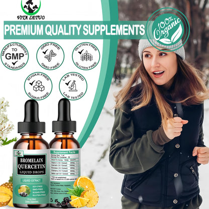 Quercetin Liquid Drops, Quercetin with Bromelain Elderberry Nettle Leaf Vitamin C Liquid Supplements, High Absorption Quercetin Liquid Drops for Women Men, Healthy Immune Antioxidant Support, Non-GMO - dailyvitalstore