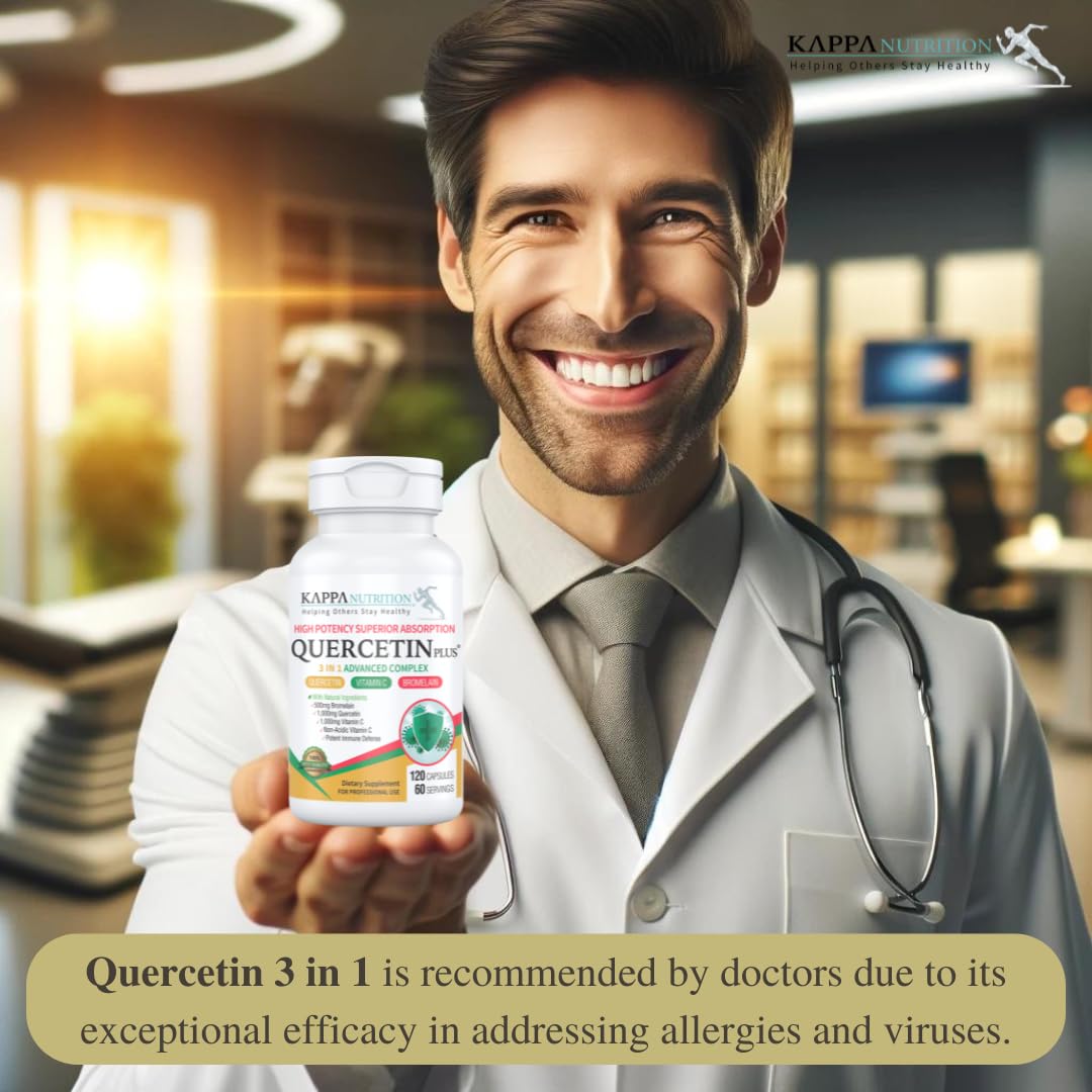 QUERCETIN PLUS, Quercetin 1,000mg, Bromelain 500mg and Vitamin C 1,000mg, (120 Capsules), 3 in 1 from Bioflavonoids, Supports Immune, Cardiovascular & Respiratory Health, Seasonal Allergy Relief. - dailyvitalstore