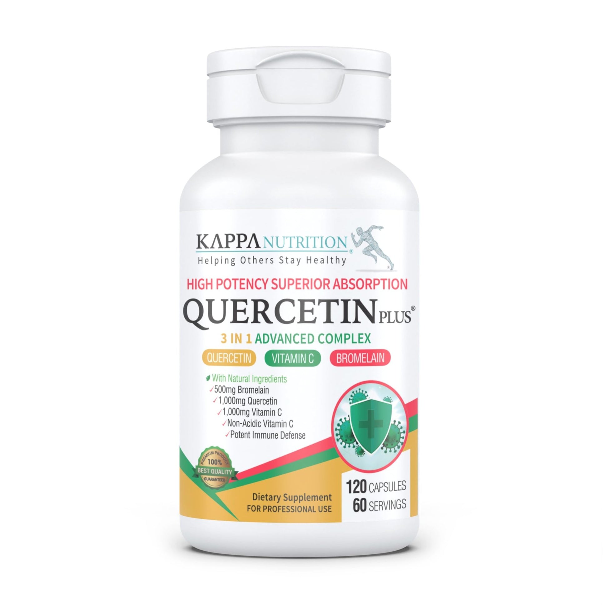 QUERCETIN PLUS, Quercetin 1,000mg, Bromelain 500mg and Vitamin C 1,000mg, (120 Capsules), 3 in 1 from Bioflavonoids, Supports Immune, Cardiovascular & Respiratory Health, Seasonal Allergy Relief. - dailyvitalstore