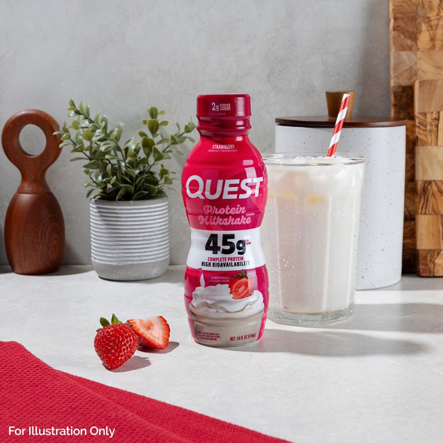 Quest Nutrition Strawberry Protein Shake, 45g Protein, 2g Sugar, 4g Net Carbs, Ready to Drink, Gluten Free, 4 Count - dailyvitalstore