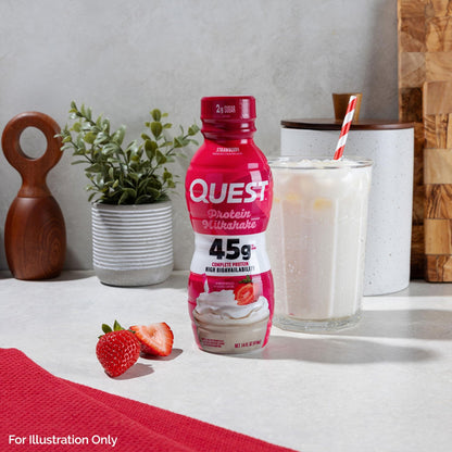 Quest Nutrition Strawberry Protein Shake, 45g Protein, 2g Sugar, 4g Net Carbs, Ready to Drink, Gluten Free, 4 Count - dailyvitalstore