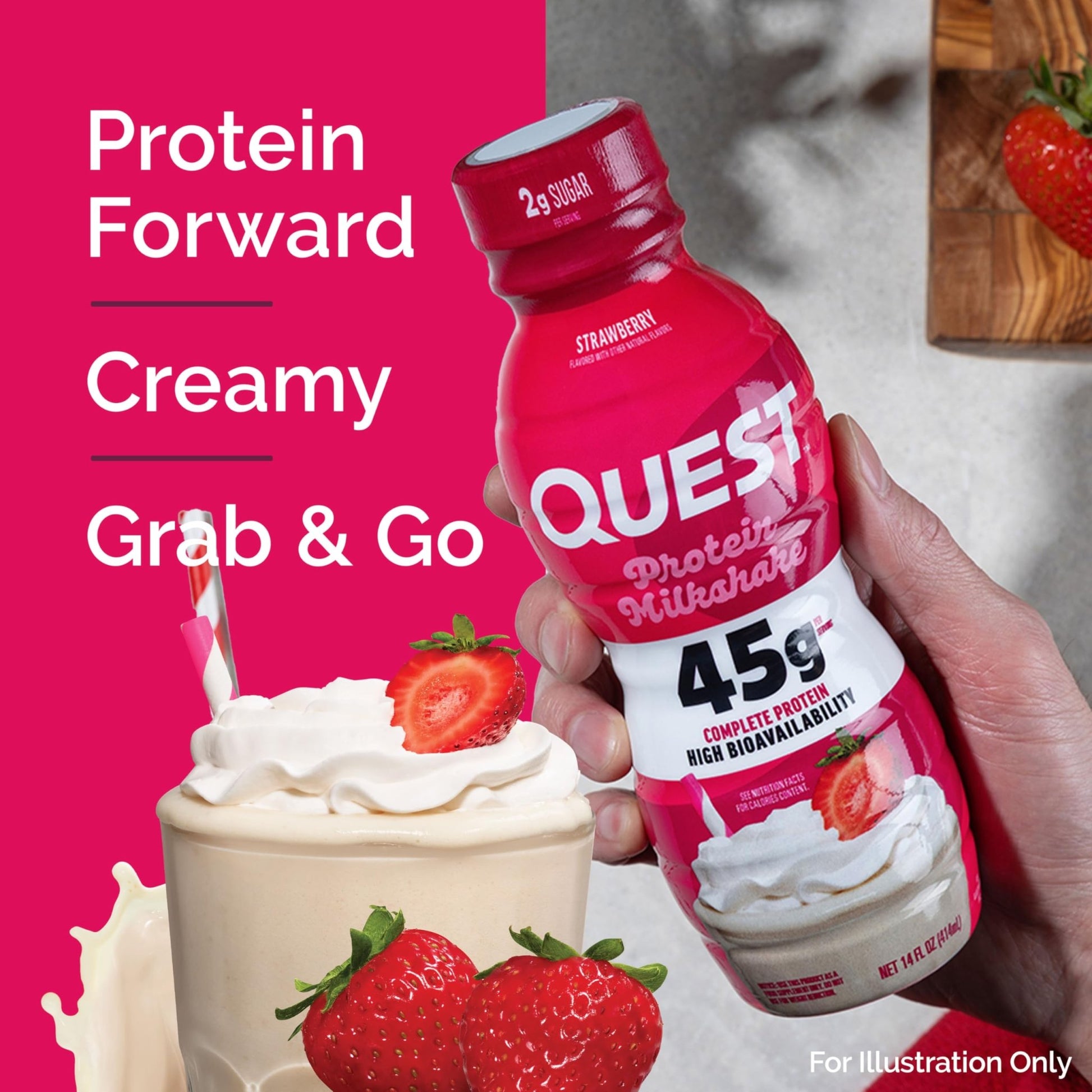 Quest Nutrition Strawberry Protein Shake, 45g Protein, 2g Sugar, 4g Net Carbs, Ready to Drink, Gluten Free, 4 Count - dailyvitalstore