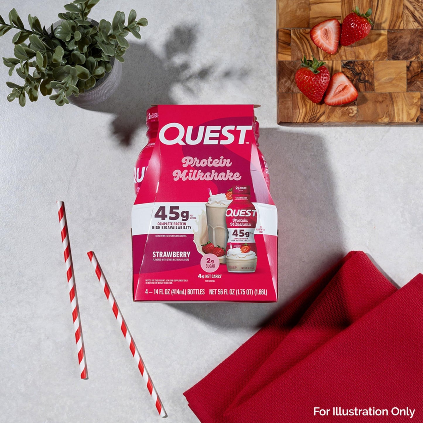 Quest Nutrition Strawberry Protein Shake, 45g Protein, 2g Sugar, 4g Net Carbs, Ready to Drink, Gluten Free, 4 Count - dailyvitalstore