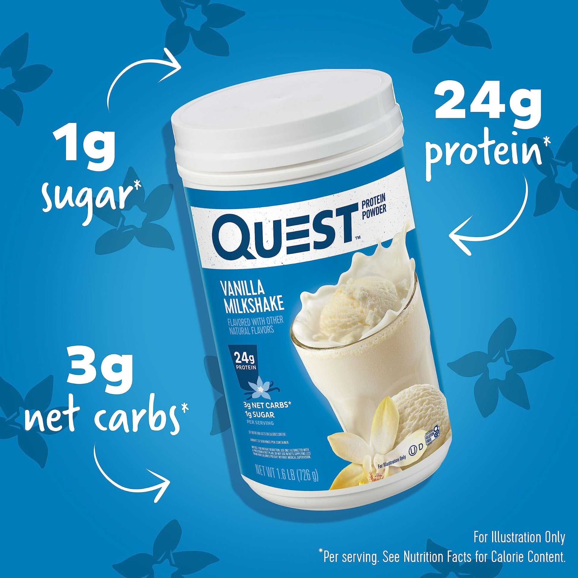 Quest Nutrition Vanilla Milkshake Protein Powder, 24g of Protein, 1g of Sugar, Low Carb, Gluten Free, 1.6 Pound, 23 Servings - dailyvitalstore