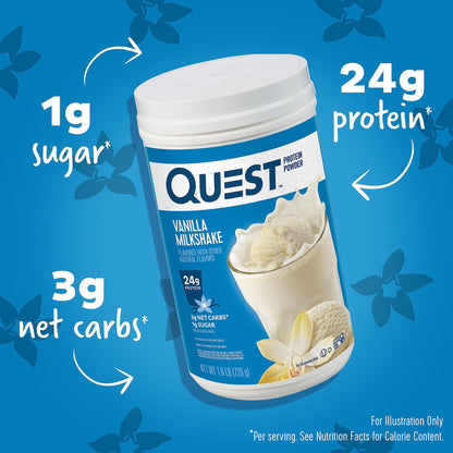 Quest Nutrition Vanilla Milkshake Protein Powder, 24g of Protein, 1g of Sugar, Low Carb, Gluten Free, 1.6 Pound, 23 Servings - dailyvitalstore