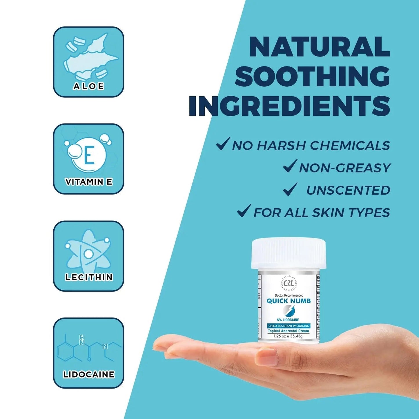 Quick Numb 5% Lidocaine Cream Maximum Strength Liposomal, Fast Itch Burn Pain Relief Cream with Aloe Allantoin Vitamin E, Gentle on Skin Support Healing Hemorrhoid Treatment 1.25 oz - dailyvitalstore