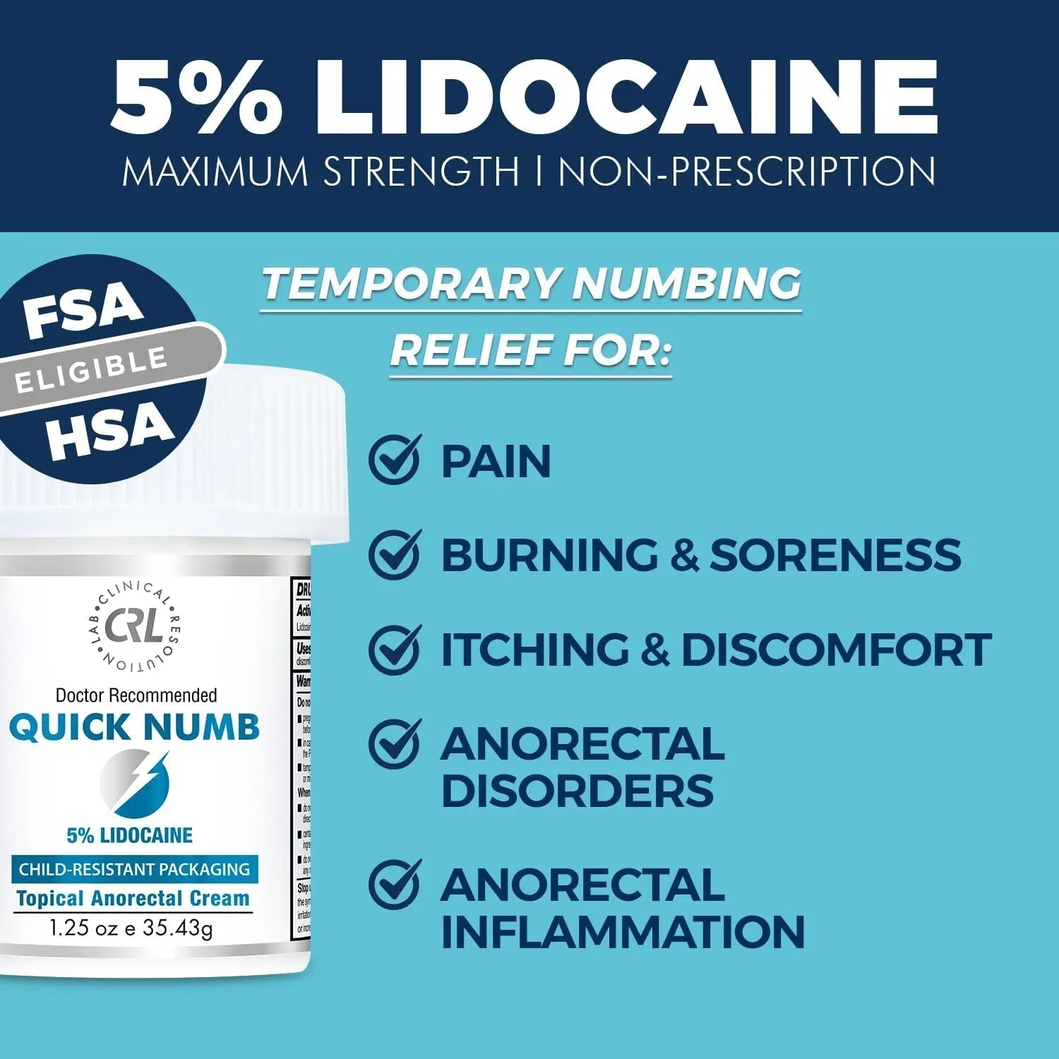 Quick Numb 5% Lidocaine Cream Maximum Strength Liposomal, Fast Itch Burn Pain Relief Cream with Aloe Allantoin Vitamin E, Gentle on Skin Support Healing Hemorrhoid Treatment 1.25 oz - dailyvitalstore