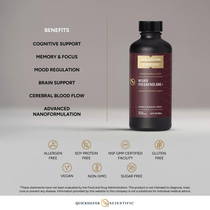 Quicksilver Scientific Neuro Pregnenolone+ - Brain Support Supplement for Neurological Health - Neuroactive Ingredients - Rapid Absorption - Vegan, Sugar-Free & Gluten-Free - 3.38 fl oz (20 Servings) - dailyvitalstore
