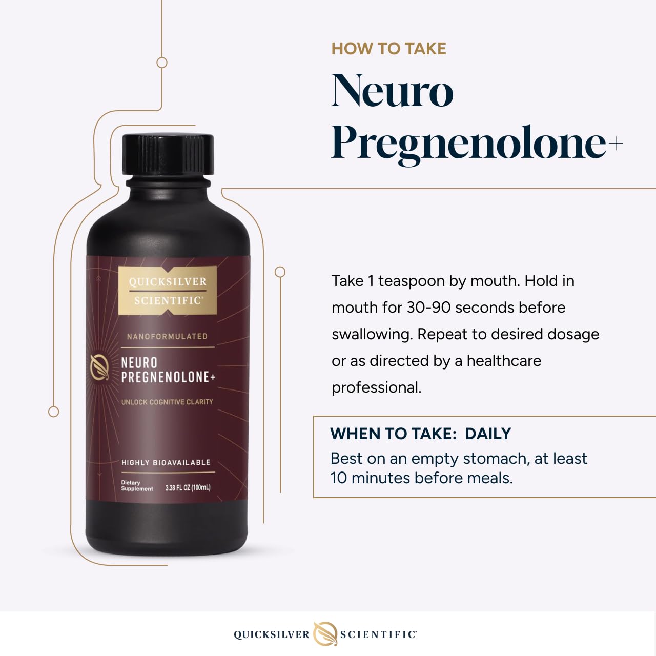 Quicksilver Scientific Neuro Pregnenolone+ - Brain Support Supplement for Neurological Health - Neuroactive Ingredients - Rapid Absorption - Vegan, Sugar-Free & Gluten-Free - 3.38 fl oz (20 Servings) - dailyvitalstore