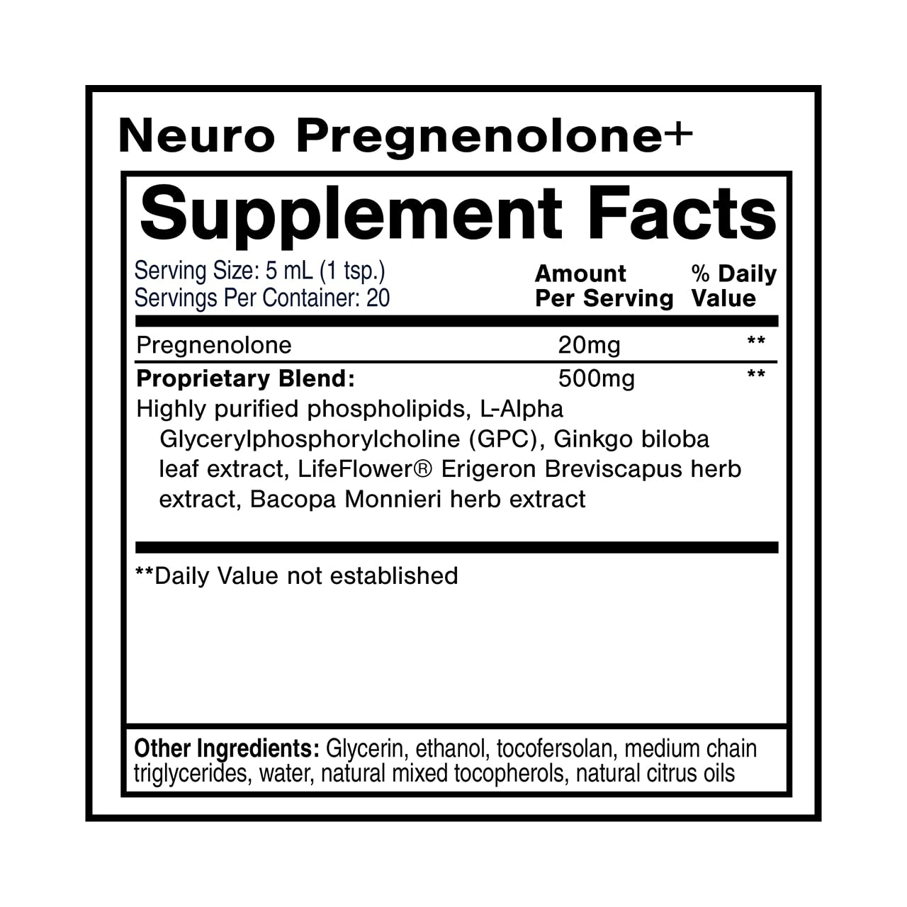 Quicksilver Scientific Neuro Pregnenolone+ - Brain Support Supplement for Neurological Health - Neuroactive Ingredients - Rapid Absorption - Vegan, Sugar-Free & Gluten-Free - 3.38 fl oz (20 Servings) - dailyvitalstore