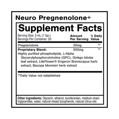 Quicksilver Scientific Neuro Pregnenolone+ - Brain Support Supplement for Neurological Health - Neuroactive Ingredients - Rapid Absorption - Vegan, Sugar-Free & Gluten-Free - 3.38 fl oz (20 Servings) - dailyvitalstore