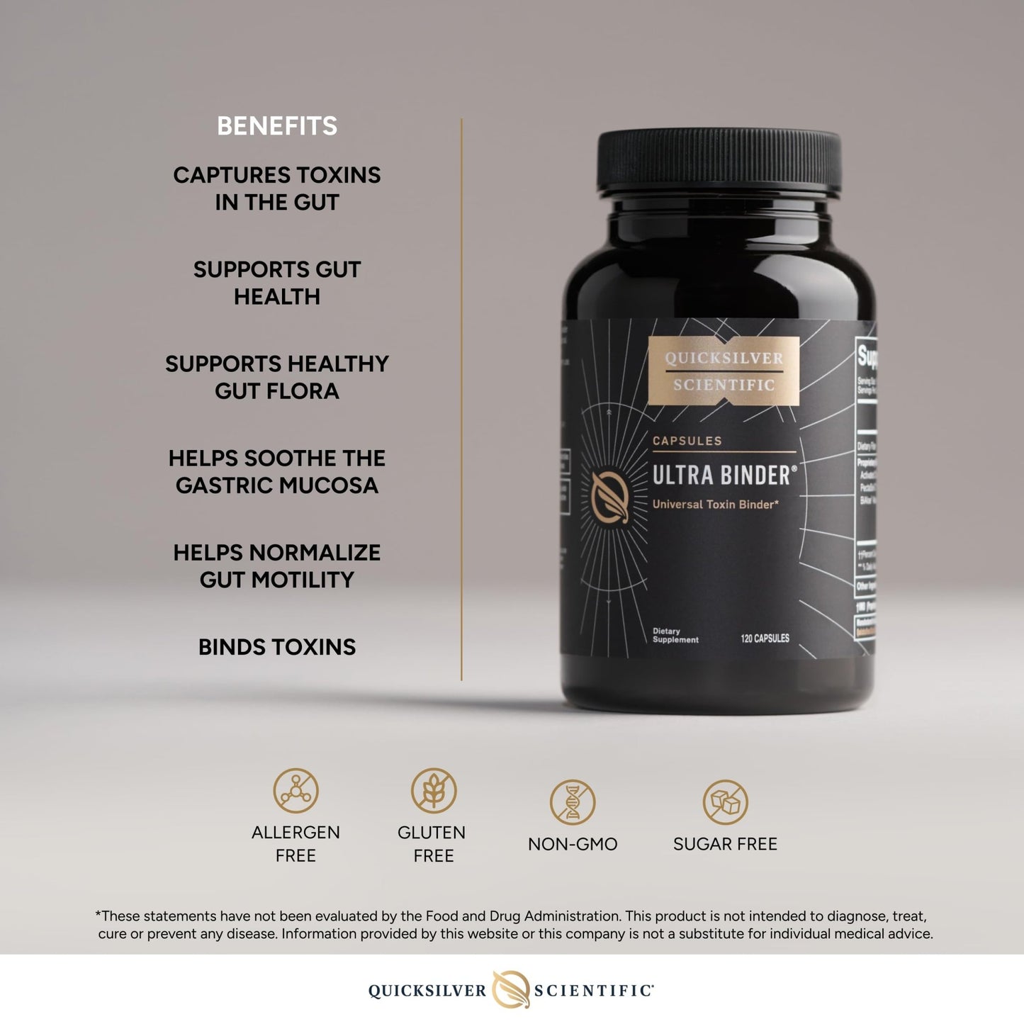 Quicksilver Scientific Ultra Binder - Multi Toxin Binder with Bentonite Clay Powder, Zeolite Detox & Charcoal - Supplement for Gut Support - dailyvitalstore