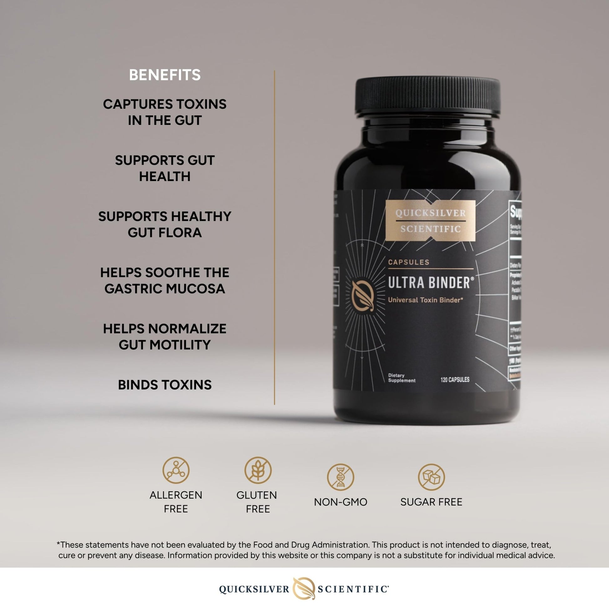 Quicksilver Scientific Ultra Binder - Multi Toxin Binder with Bentonite Clay Powder, Zeolite Detox & Charcoal - Supplement for Gut Support - dailyvitalstore