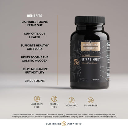 Quicksilver Scientific Ultra Binder - Multi Toxin Binder with Bentonite Clay Powder, Zeolite Detox & Charcoal - Supplement for Gut Support - dailyvitalstore