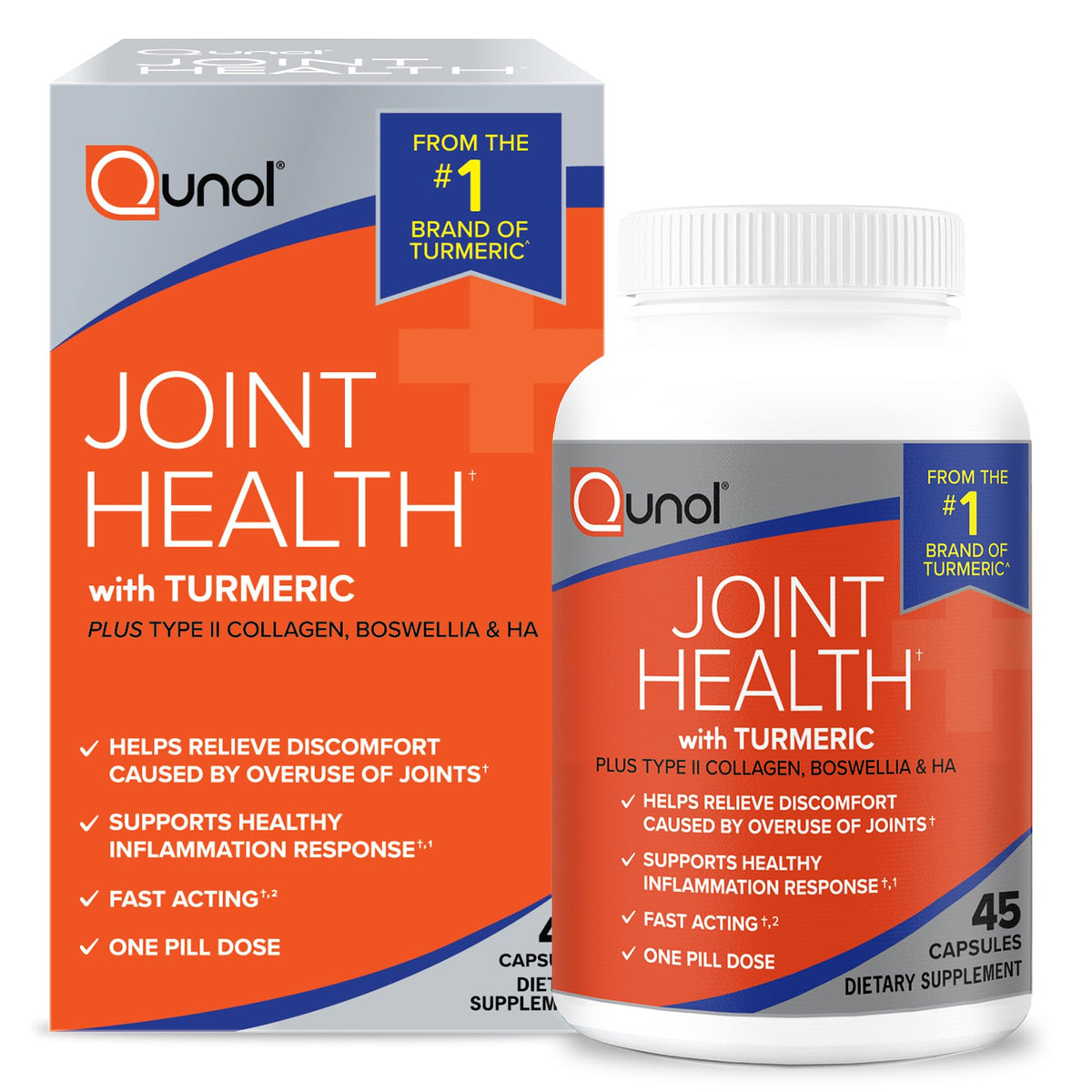 Qunol 5-in-1 Joint Support Supplement, Fast Acting, One Pill Dose, Support Healthy Inflammation Response & Discomfort Caused by Overuse of Joints, Alternative to Glucosamine Chondroitin MSM, 45 Count - dailyvitalstore