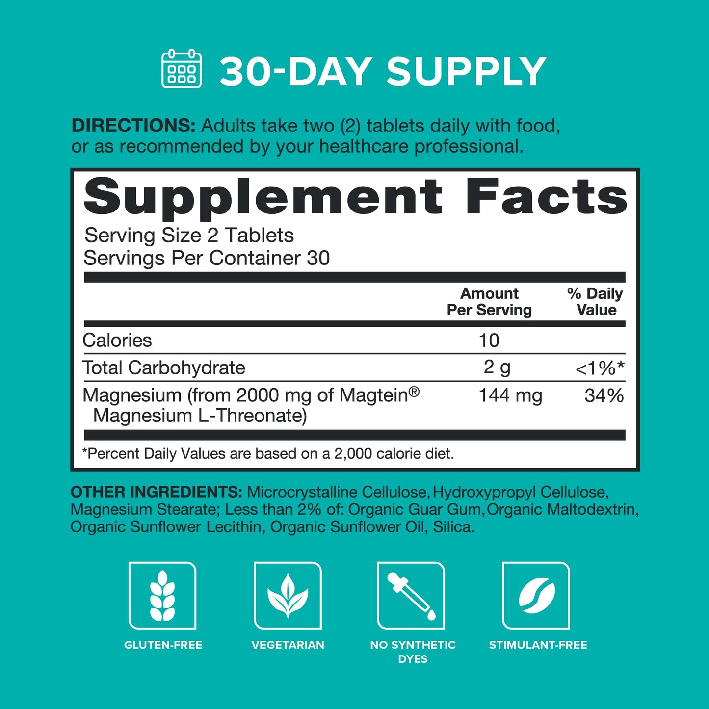 Qunol Q-Mag Magnesium L-Threonate Tablets, 2000mg of Magtein to Help Support Cognitive Performance, Improve Mental Alertness & Productivity, Supports Restful Sleep, High Absorption, 60 Count - dailyvitalstore