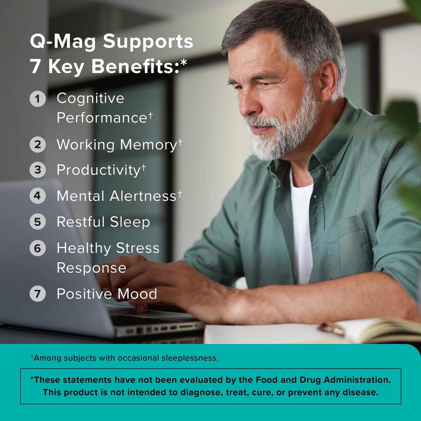 Qunol Q-Mag Magnesium L-Threonate Tablets, 2000mg of Magtein to Help Support Cognitive Performance, Improve Mental Alertness & Productivity, Supports Restful Sleep, High Absorption, 60 Count - dailyvitalstore