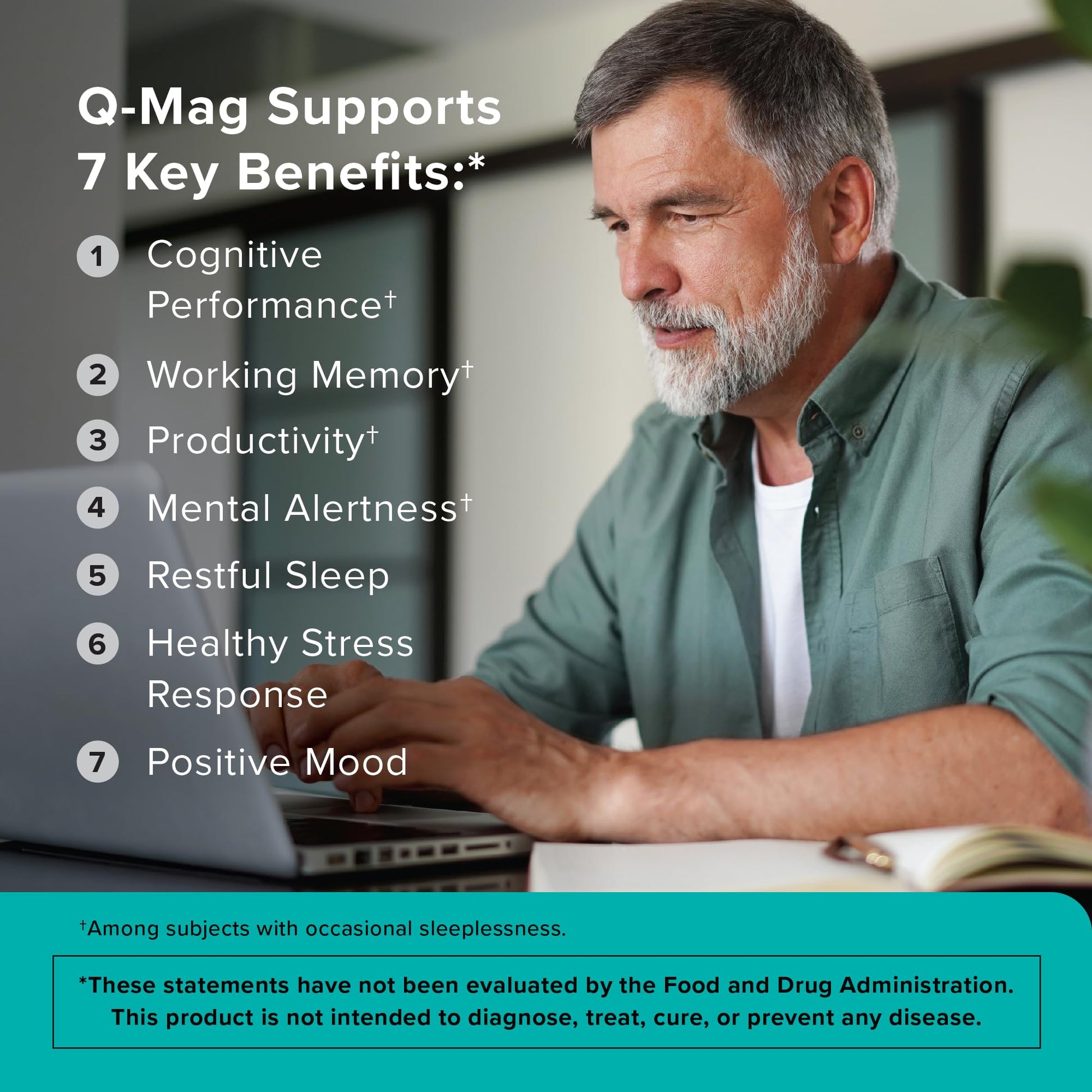 Qunol Q-Mag Magnesium L-Threonate Tablets, 2000mg of Magtein to Help Support Cognitive Performance, Improve Mental Alertness & Productivity, Supports Restful Sleep, High Absorption, 60 Count - dailyvitalstore