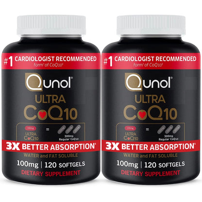 Qunol Ultra CoQ10 100mg, 3x Better Absorption, Patented Water and Fat Soluble Natural Supplement Form of Coenzyme Q10 - dailyvitalstore