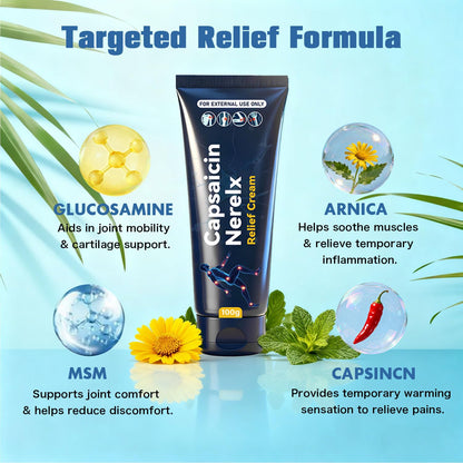 QYGCHUSIN Capsaicin Neuropathy Relief Cream with Arnica, Menthol, MSM & Glucosamine, Soothing Cream for Feet, Hands, Legs, Joints, Waist & Muscles, 100g,1pack - dailyvitalstore