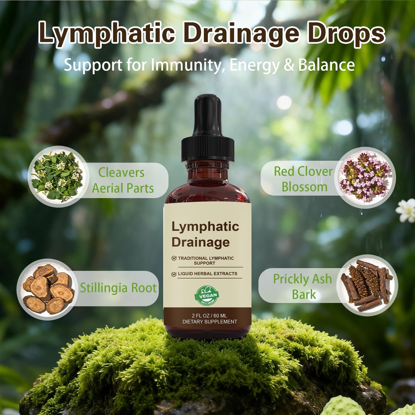 QYGCHUSIN Lymphatic Drainage Drops 2000mg Herbal Blend with Elderberry Echinacea Dandelion Supports Lymphatic System Immune Health 2 fl oz - dailyvitalstore