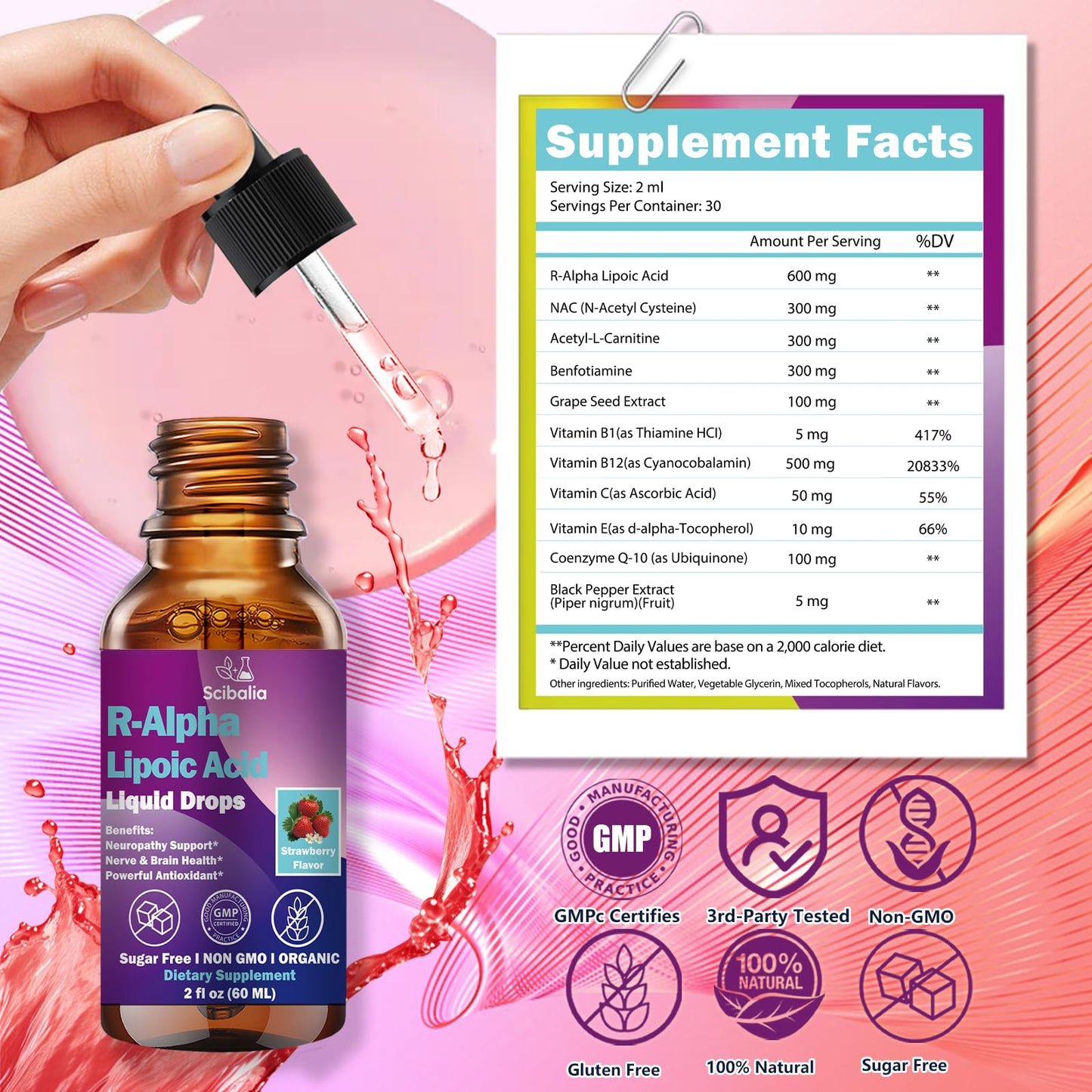 R Alpha Lipoic Acid 600mg Liquid Drops for Neuropathy, Advanced 11-in-1 Stabilized R-ALA Supplement w. Benfotiamine Acetyl L-Carnitine Vitamin C E for Antioxidant Nerve Brain Energy Health Non GMO - dailyvitalstore