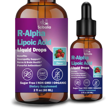 R Alpha Lipoic Acid 600mg Liquid Drops for Neuropathy, Advanced 11-in-1 Stabilized R-ALA Supplement w. Benfotiamine Acetyl L-Carnitine Vitamin C E for Antioxidant Nerve Brain Energy Health Non GMO - dailyvitalstore