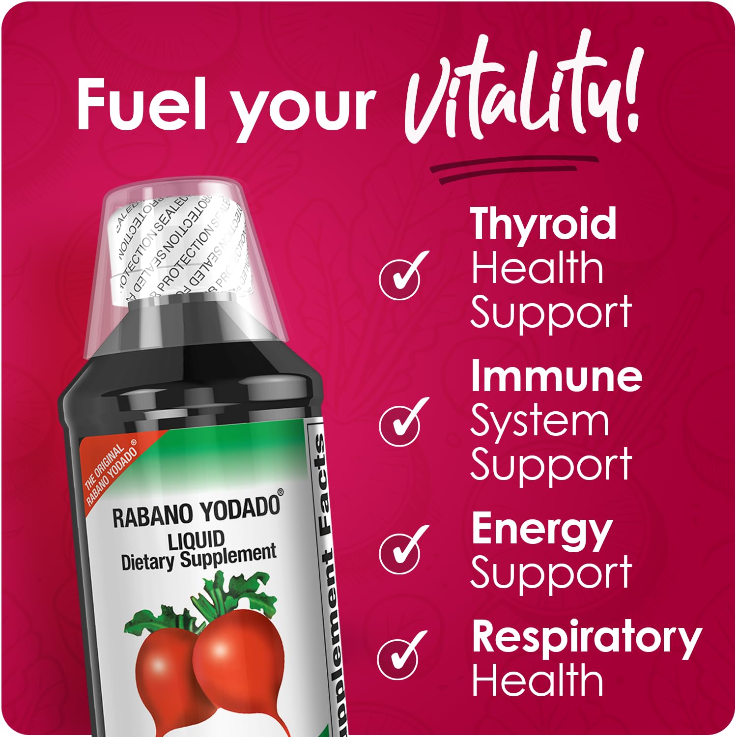 Rabano Yodado Ionized Radish Dietary Liquid Supplement with Iodine, Vitamin B1, B6 & B12, Wellness & Digestive Support, Helps Maintain Natural Energy & Nutrient Balance, 8 Fl Oz, Pack of 1 - dailyvitalstore