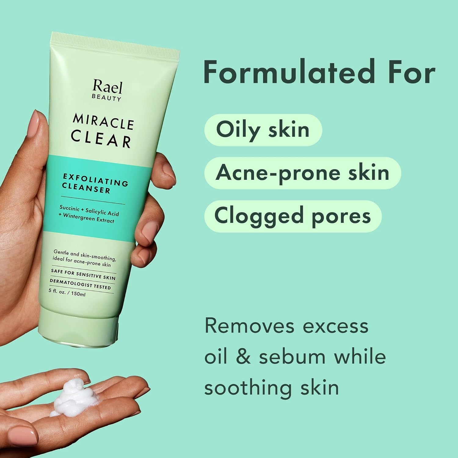 Rael Miracle Clear Facial Cleanser – Makeup Remover, Daily Face Wash, Gentle Deep Pore Cleansing Korean Skin Care for Oily - dailyvitalstore