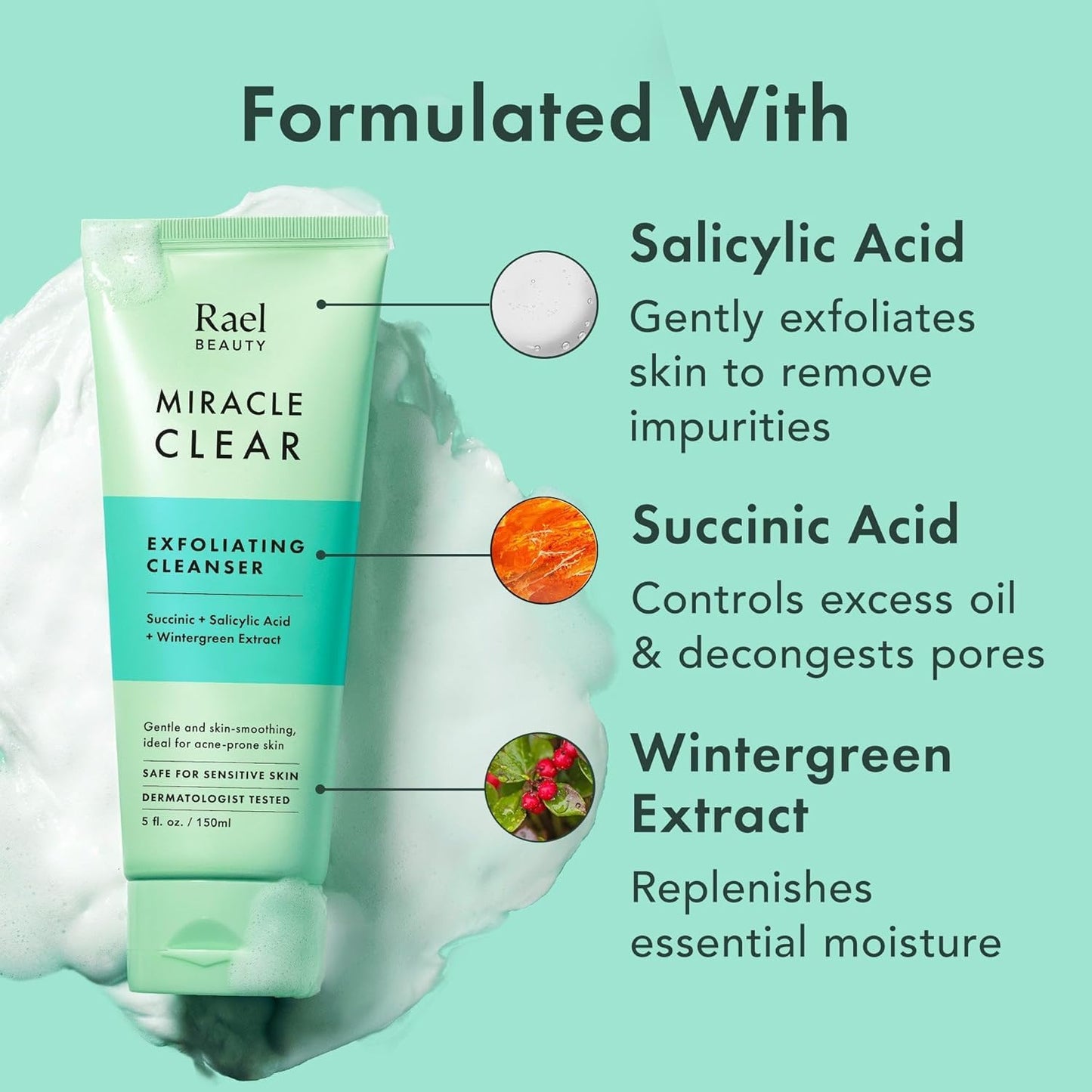 Rael Miracle Clear Facial Cleanser – Makeup Remover, Daily Face Wash, Gentle Deep Pore Cleansing Korean Skin Care for Oily - dailyvitalstore