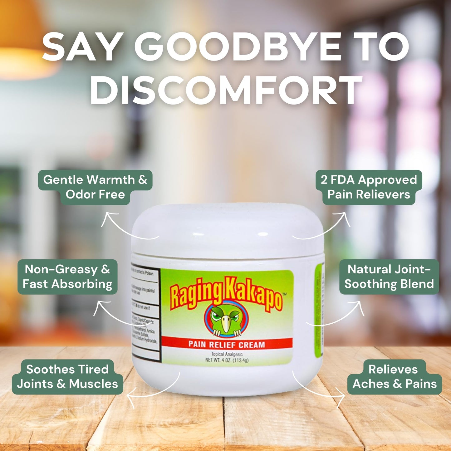 Raging Kakapo Pain Relief Cream 3 Pack - Sore Muscles, Joint Pain & Aches - Odor Free, Non-Greasy Pain Cream - Histamine Dihydrochloride, Capsaicin, Emu Oil, Arnica & More, 4 oz. Jar - dailyvitalstore