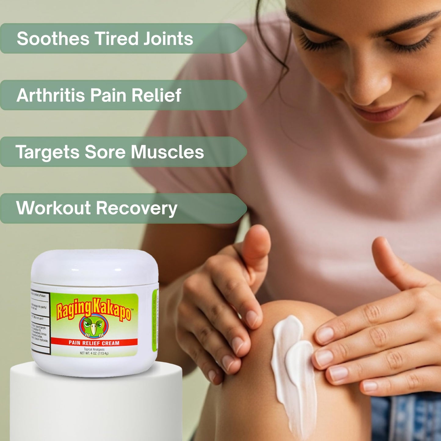 Raging Kakapo Pain Relief Cream - Sore Muscles, Joint Pain & Aches - Odor Free, Non-Greasy Pain Cream - Histamine Dihydrochloride, Capsaicin, Emu Oil & More - 4 oz. Jar - dailyvitalstore